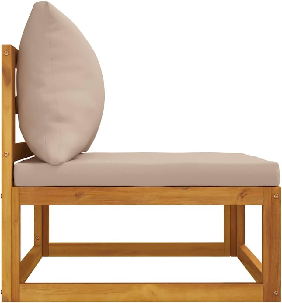 vidaXL Outdoor Patio Middle Sofa with Cushions - Solid Acacia Wood, Taupe Cushions, Weatherproof, Easy Assembly, Modular Configuration