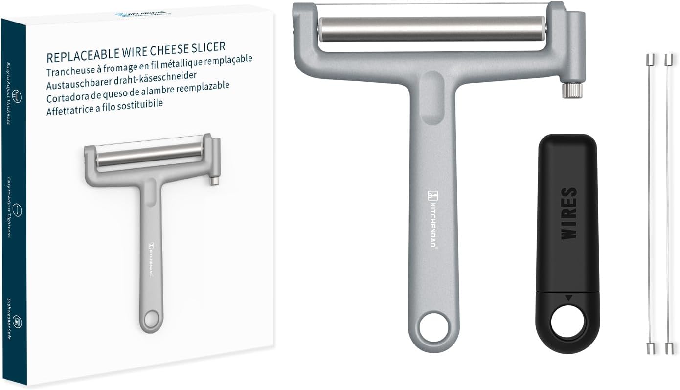 KITCHENDAO Collapsible Pasta Drying Rack and Replaceable Wire Cheese Slicer Cutter