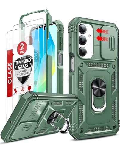 LeYi for Samsung Galaxy A17/16-5G Phone Case: Samsung Galaxy A17 5G Case with 2 X Tempered Glass Screen Protector, Magnetic Kickstand, Heavy Duty Protection para Samsung A16/A17 5G Case, Green