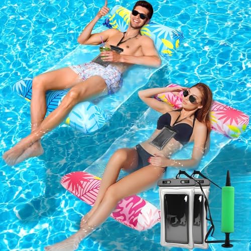 Bouee Piscine Adulte 4 in 1 Hamac Piscine Gonflable 2 Pièces Matelas Gonflable Piscine PVC Hamac de Piscine Matelas Piscine Filet Hamac Flottant pour Les...