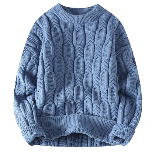 uhnmki Men's Cable Knit Sweater Casual Crewneck Long-Sleeve Fisherman Pullover