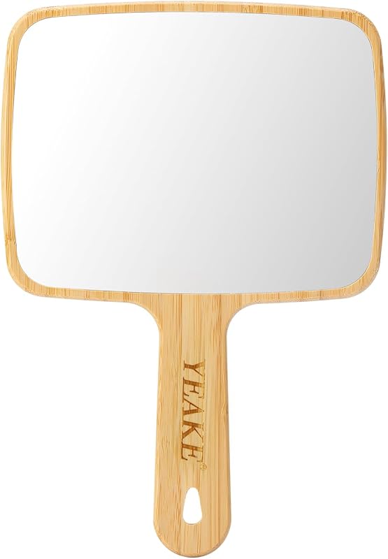 Espelho de mão YEAKE com moldura de bambu natural, face única, 17,53 cm x 25,15 cm
