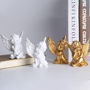 orenm 2 Pieces Resin Angel Figurine Sleeping Angel Figurine Sculpture for Indoor Outdoor Home Decoration Cute Adorable Angle Sculpture Memorial Statue 10cm (Gold)