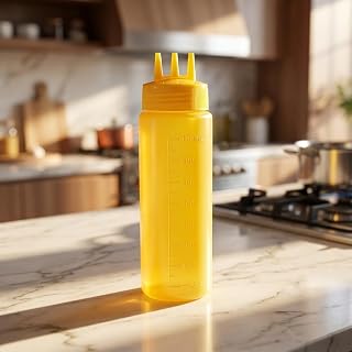 Condiment Squeeze Bottles for Sauces, Reusable Plastic Sauce Bottles, Leak-Resistant Dispenser Bottles for Ketchup, Mustard, Salad Dressing, BBQ Sauce and Kitchen Use（Yellow