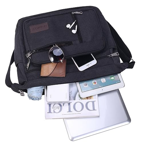 BOMKEE Canvas Messenger Bag, Satchel Bag Vintage Canvas Shoulder Bags Crossbody Laptop Side Bag for Work School Travel2