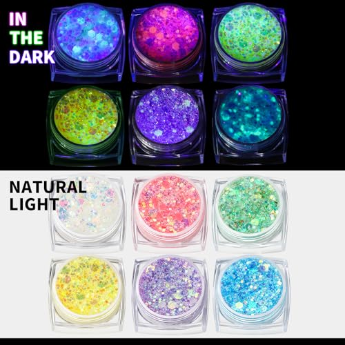 image for Teenitor 6 Colors Glow in The Dark Glitter Gel, Face Glitter Gel, Body