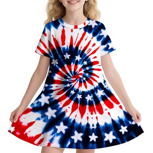 Girls Tie Dye Dress Short Sleeve Summer Casual Dresses Sundress for Kids2