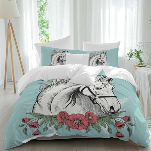 3 Piece Bedding Duvet Cover Set Full Size, Cartoon Horse