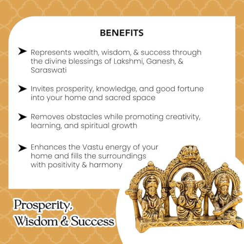 Image of Ekhasa 100% Pure Brass Lakshmi Ganesh Saraswati Idol with Gift Box | God Idol Brass Showpiece for Home Decor Pooja Room | Religious Housewarming Grah Pravesh Diwali Wedding Gift