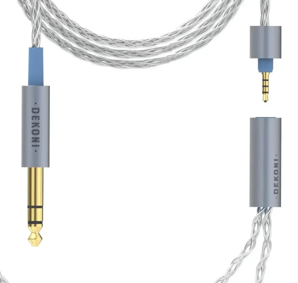 Dekoni Audio Ensemble Cable de auriculares de 6,35 mm a 2 x 3,5 mm, trenzado plateado de 1,3 m de largo
