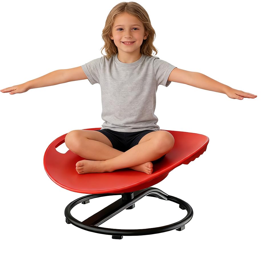 BEOSIOR Sensory Spinning Chair For Autism, 360° Swivel Kids Chair, Training Body Science Toy, Children's Spinning Seat for Sensory Balance Coordination (Red)