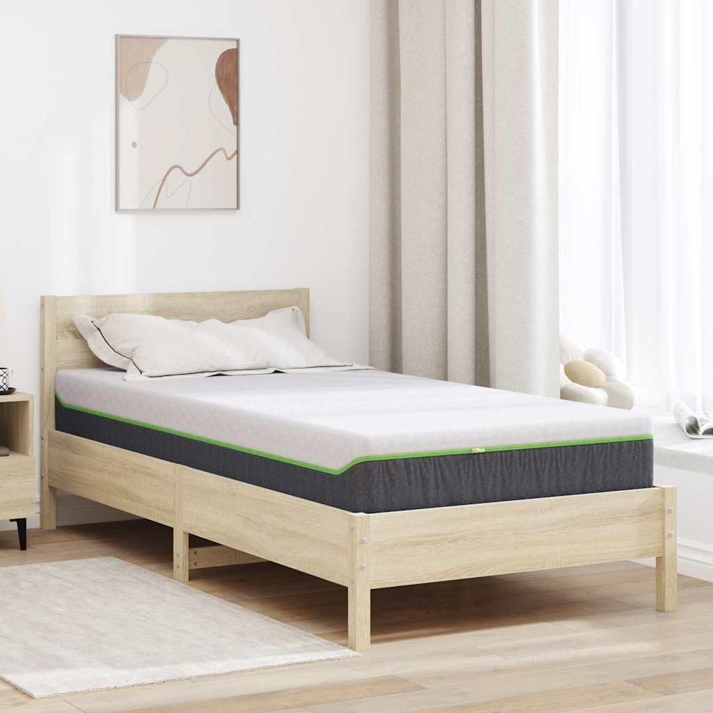 Materasso 90x190 cm Bianco e Grigio in Tessuto Jacquard con Molle Insacchettate Gel Memory Foam 7 Zone Fondo Antiscivolo Singolo Interno