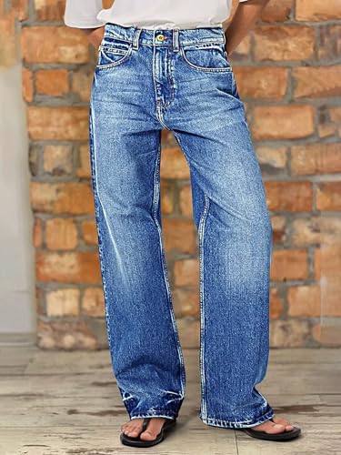 Flamingals Baggy Jeans for Women Mid Rise Straight Leg Stretchy Wash Casual Boyfriend Jeans Trendy2