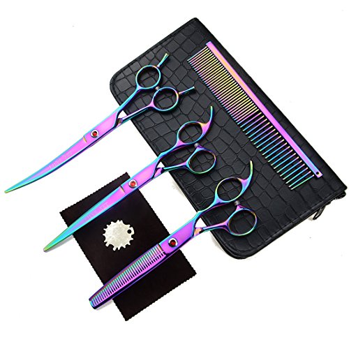 Lilys Pet Professional Pet Grooming Scissors Kit,Coated Titanium,Sharp And Strong Stainless Steel Blade For Dogs Cats Hair Cutting,3 Pieces Of Scissors With A Comb And A Case (7.5 Inches, Rainbow) #TOP1