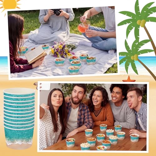 Image of Funnymoom 50 Pack Beach Ice Cream Cups 9 oz Ocean Waves Disposable Dessert Bowls Paper Soup Bowls Summer Pool Snack Cups for Hot or Cold Food for Hawaiian Beach Birthday Party Supplies