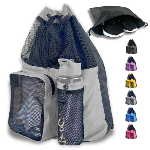 JIMJOOS Bolsa de natación de malla con cordón, bolsa de natación impermeable de 25 L con compartimento húmedo y seco, mochila deportiva multifuncional para niños, adultos, natación, surf, playa,