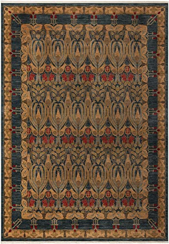 Image of Unique Loom Edinburgh Collection Area Rug - Canmore (10' x 14' 1 inch Rectangle, Navy Blue / Tan)