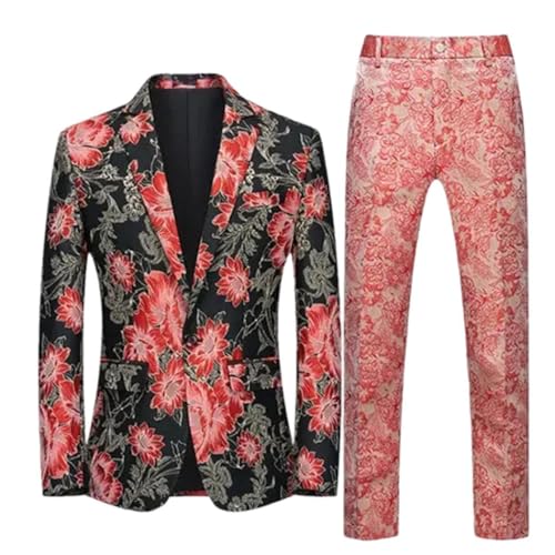 Men's Embroidered Suit 2 Piece Set Stage Performance Banquet Business Casual Blazer and Pants