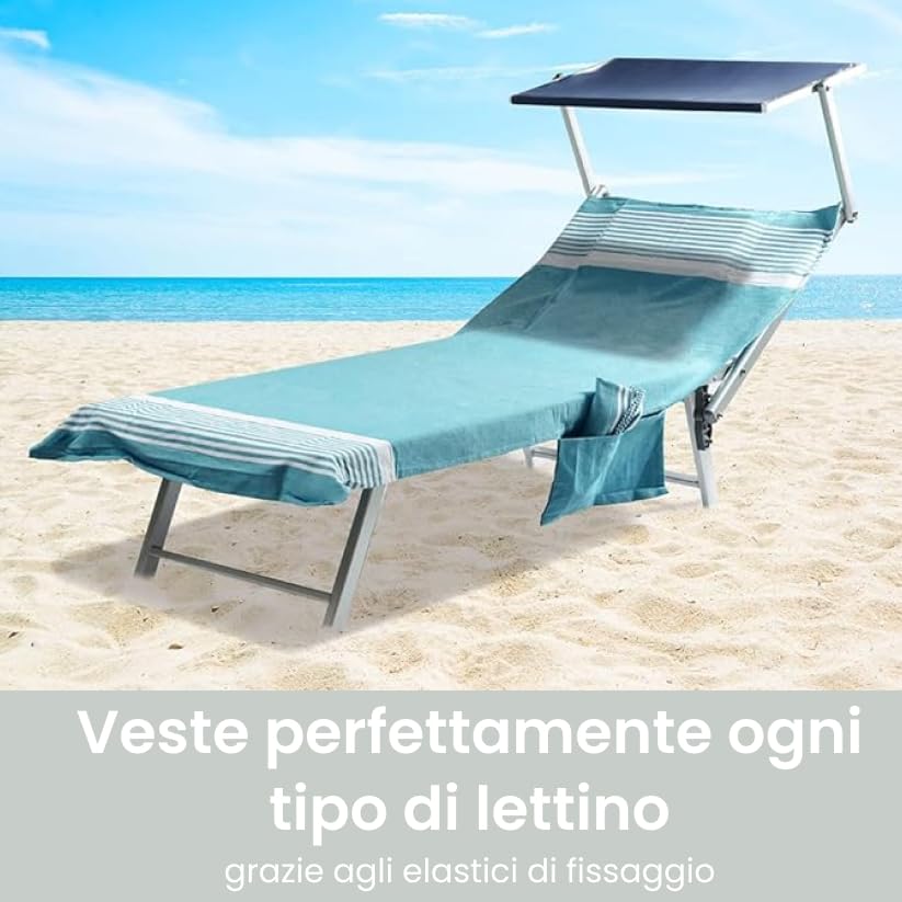 INTRECCI Telo Mare per Lettino 75x195 cm, Ultra Assorbente (80% Cotone), con 2 Tasche e Elastici Antiscivolo, Lavabile, Ideale per Spiaggia e Piscina, Colore: Beige