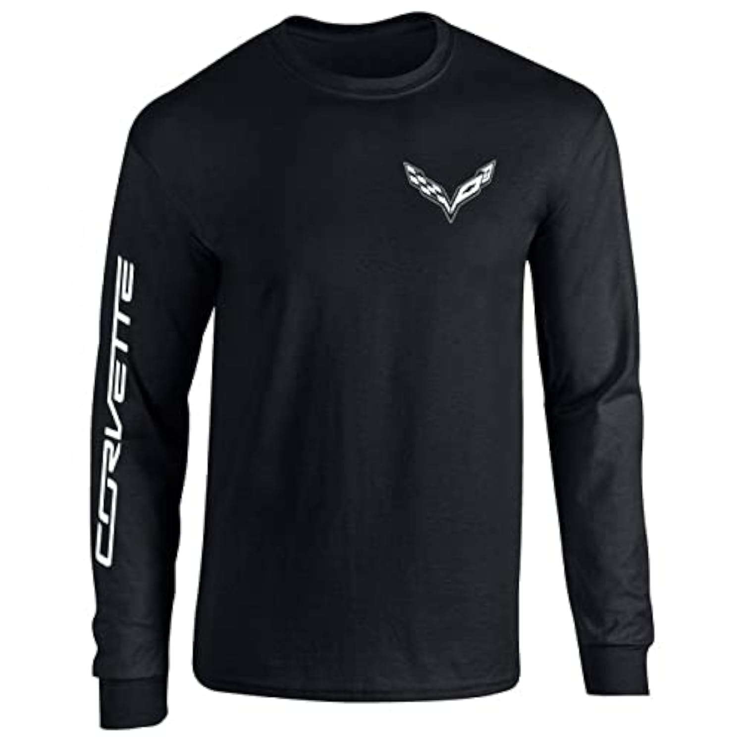 Corvette Long Sleeve T-Shirt - C7 Logo with Corvette Script on Sleeve (X-Large, Black)