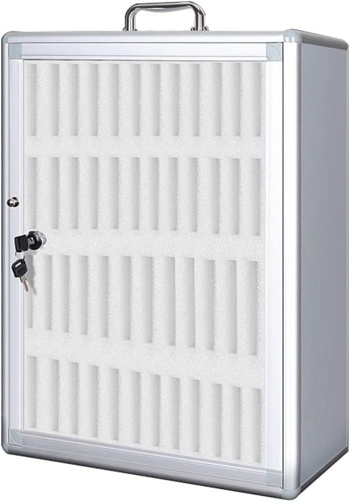 Cell Phone Locker Box for Classroom with Door Locks and Keys Clear Acrylic Jail Storage Cabinet，Aluminum Alloy Clear Cell Phone Storage Cabinet with Handle, Pocket Chart Locker Box for Offic