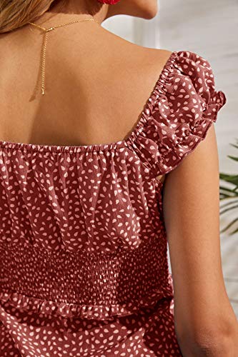 Image of Valphsio Womens Smocked Dress Ruffle Floral Tie Front Boho Short Dresses