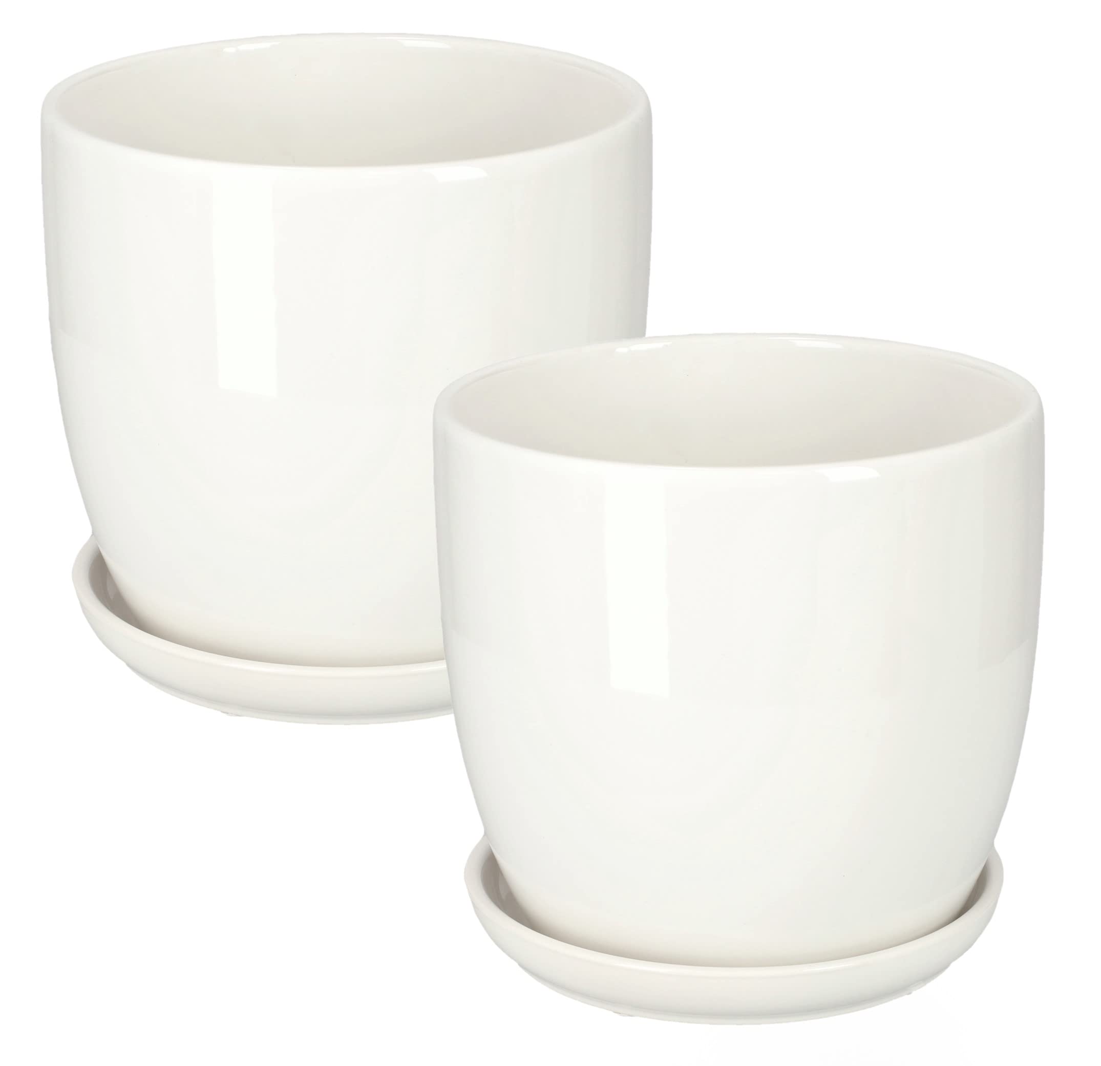 Kotarbau White Kotarbau® Set Of 2 Ceramic Flower Pot Planter For Flowers Plants Diameter 13 Cm With Drip Tray