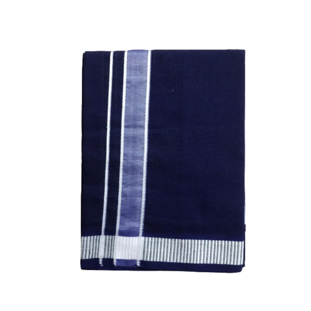 Herren Dhoti aus Baumwolle mit ausgefallener Bordüre, Kerala-Stil, Veshti Mundu Kaili Lungi, 2,0 m