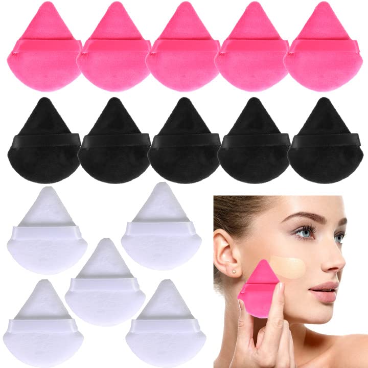 KOSHIFU 15 Piezas Soplo de Polvo Maquillaje Puff Triangular para Maquillaje Polvos Sueltos Esponja de Base Cosmética Cuerpo Herramienta de Maquillaje en Seco Húmedo Polvo Mineral Negro Rosa