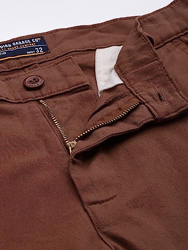 Image of The Indian Garage Co Men Slim Fit Solid Mid-Rise Stretchable Cuffed Cargos