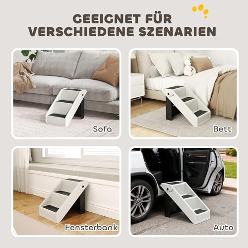 PawHut Hundetreppe 3 Stufen 36,5 cm Hoch Haustiertreppe für Kleine Hunde klappbar Katzentreppe Hunderampe Einstiegshilfe für Bett, Sofa, Couch und Auto Cremeweiß