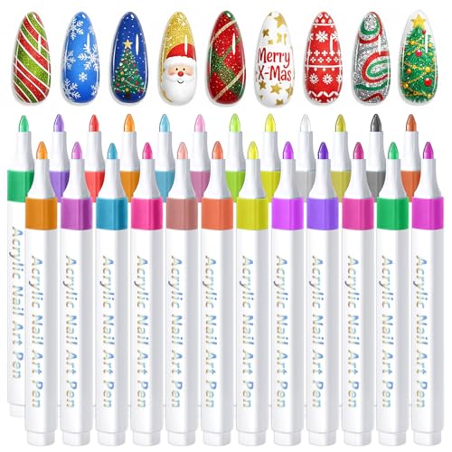 Image of SAVILAND 24 Colors Nail Art Markers Set: 0.7MM Quick Dry 3D Nail Polish Pens for Nails Art Design, Acrylic Paint Markers Liner Brush Dotting Manicure Tools for Adults Home DIY & Salon Use