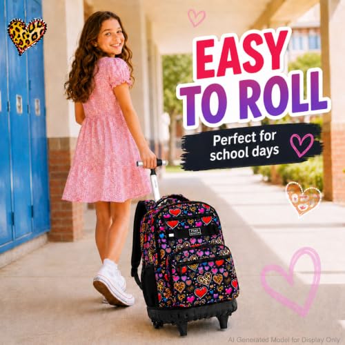 Image of 3Pcs Rolling Backpack for Girls Women, Leopard print Travel Roller Backpacks with Wheels for Adults, Teens College Wheeled Bookbag with Lunch Box(Brown)