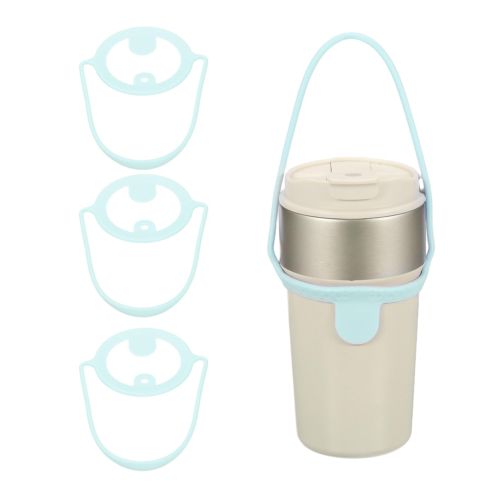 YELARXI Silicone Coffee Cup Carrier, Reusable Drink Carrier Tea Holder Sleeve Handle Strap with Straw Ring 6 Pcs & Light Green -Fitting for (Travel/Take Out/Daily Use)