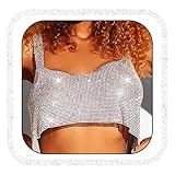 IYOU Strass Crop Top Argento Scintillante Cristallo Catena per il corpo Regolabile Senza schienale Catene per il petto Festa Club Rave Gioielli per il corpo per le donne