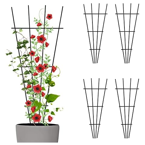 Thealyn 4 Pack 23'' Indoor Plant Trellis for Potted Plants Climbing, Outdoor Metal Garden Trellis Houseplants Flowers Vine Ivy, Black Cover