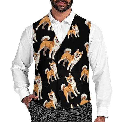 Japanese Akita Dog Casual Suit Vest for Men Formal Business Dress
