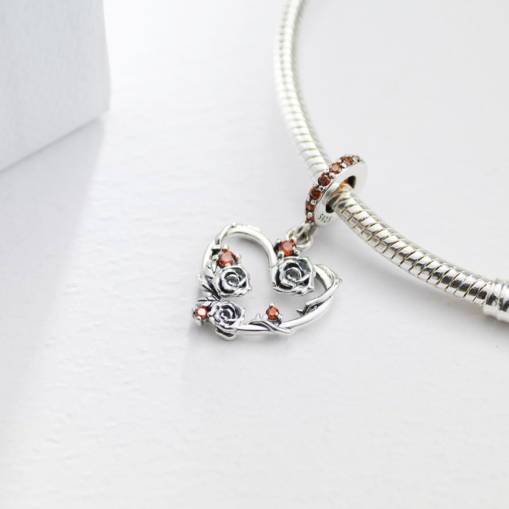 925 Sterling Silver Charm for Pandora Bracelet Rose Flower Necklace Charms Couple Mom Valentine's Day Jewellery for Women Wife - Image 3