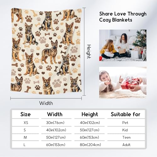 German Shepherd Blanket with Girls Boys, 40x50 Inches Blanket with Dogs on it, Cozy Soft Throw Gifts for Dog Lovers, Cute Flannel Throw Blankets for Couch Sofa