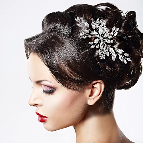 Hinzic Wedding Crystal Bride Hair Comb Flower Pearl Bridal Side Comb Hair Accessories For Women Girl Hair Decorative Wedding Party Cosplay Embelishments Christmas Valentine Gift(Pack Of 1） #TOP6