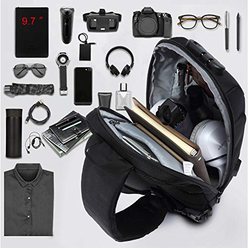Zuk Sling Bag For Men Shoulder Crossbody Backpack Waterproof Sling Backpack With Usb Charging Port Anti Theft Chest Pack Bag Casual Daypack Fit 9.7 Inch Ipad (Black) #TOP5