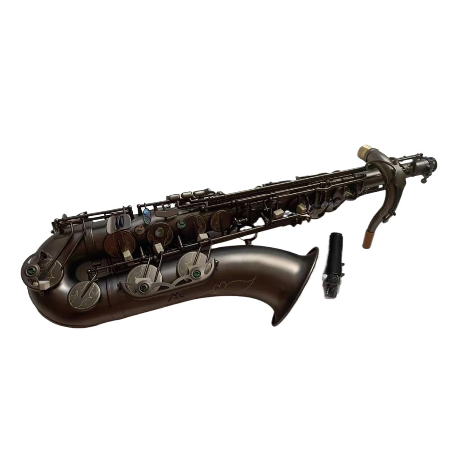 Saksofon Grawerowanie Klawiszy Saksofonu Tenorowego, Matowy Czarny Profesjonalny Instrument Muzyczny Saksofon Tenorowy (Color : Leather bag)