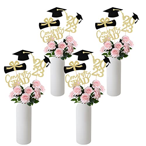 Gexolenu 16 Pcs Gold Double-Sided 2023 Graduation Centerpieces For Tables, 2023 Graduation Table Toppers Party Centerpiece Sticks Party Supplies, Graduation Party Decorations Class Of 2023, Set Of 4 #TOP2