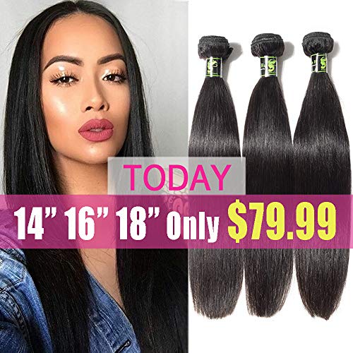 AOSUN HAIR Brazilian Straight Hair 3 Bundles 10A Virgin Remy Human Hair Weave Weft Extensions Unprocessed Human Hair Bundles Deals 95-100g/pc Natural Color (18 18 18)