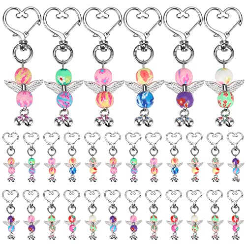 Tensphy Lot de 30 porte-clés ange gardien, perles colorées avec pendentif ailes d'ange pour mariage, fête prénatale, fête d'anniversaire, Noël, 30 pièces., taille unique Cover