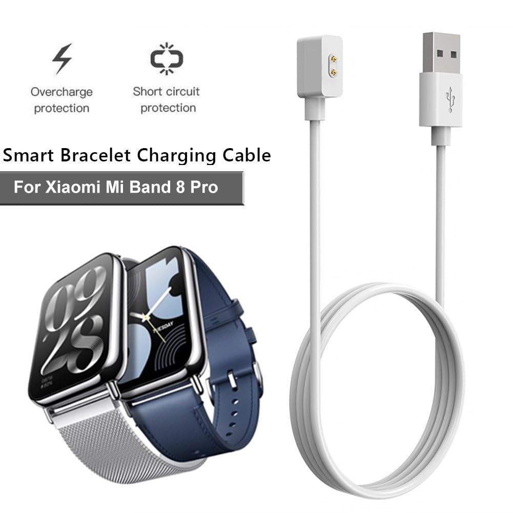Weißes Smartwatch-Ladegerät, kompatibel mit XiaoMi Band 8 Pro/Active/Mi Watch 4/3 Active, magnetisches USB-Ladekabel, 1 m, Ersatz-Ladekabel-Halterung, Zubehör für XiaoMi Band 8