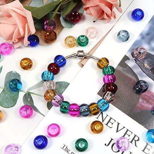 TOAOB 50pcs 10 Colors Glass European Beads Big Hole Beads Murano Charms 14.5x10mm for DIY Craft Jewelry Making