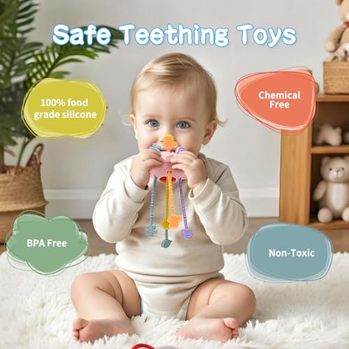 Image of Montessori Sensory Toys for Babies,Silicone Teething Toys Pull String Baby Toy 18 Months (Pink)
