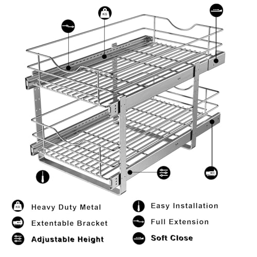 LOVKIT 2 Tier Pull Out Cabinet Organizer,(11½"W x 22" D) Soft Close Slide Out Drawer For Kitchen Base Cabinet, Individual Pull Out Shelf, Roll Out Pantry Organization, 22 Inch Deep - Image 5