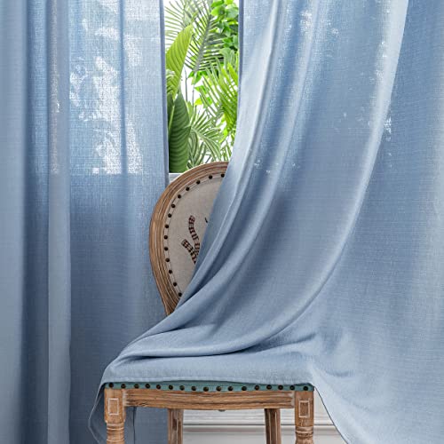 Yancorp Blue Curtains 63 Inch Length For Living Room 2 Panels Linen Textured Sheer Curtains Set Light Filtering Semi Sheer Drapes Curtains For Bedroom(Blue,W52 X L63) #TOP2